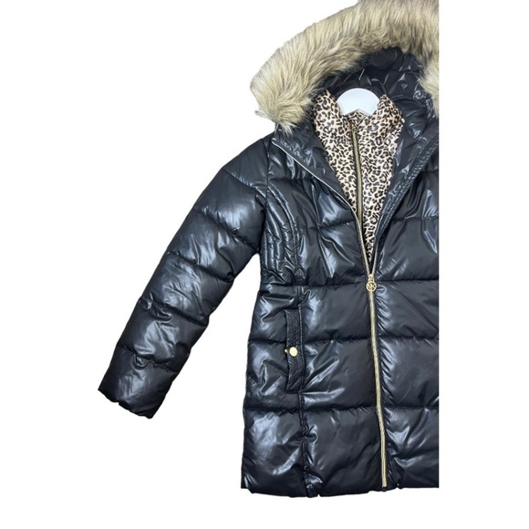 MICHAEL KORS 2 In 1 Winter Puffer Jacket With Pockets Animal Print Black 16Y - Picture 4 of 10